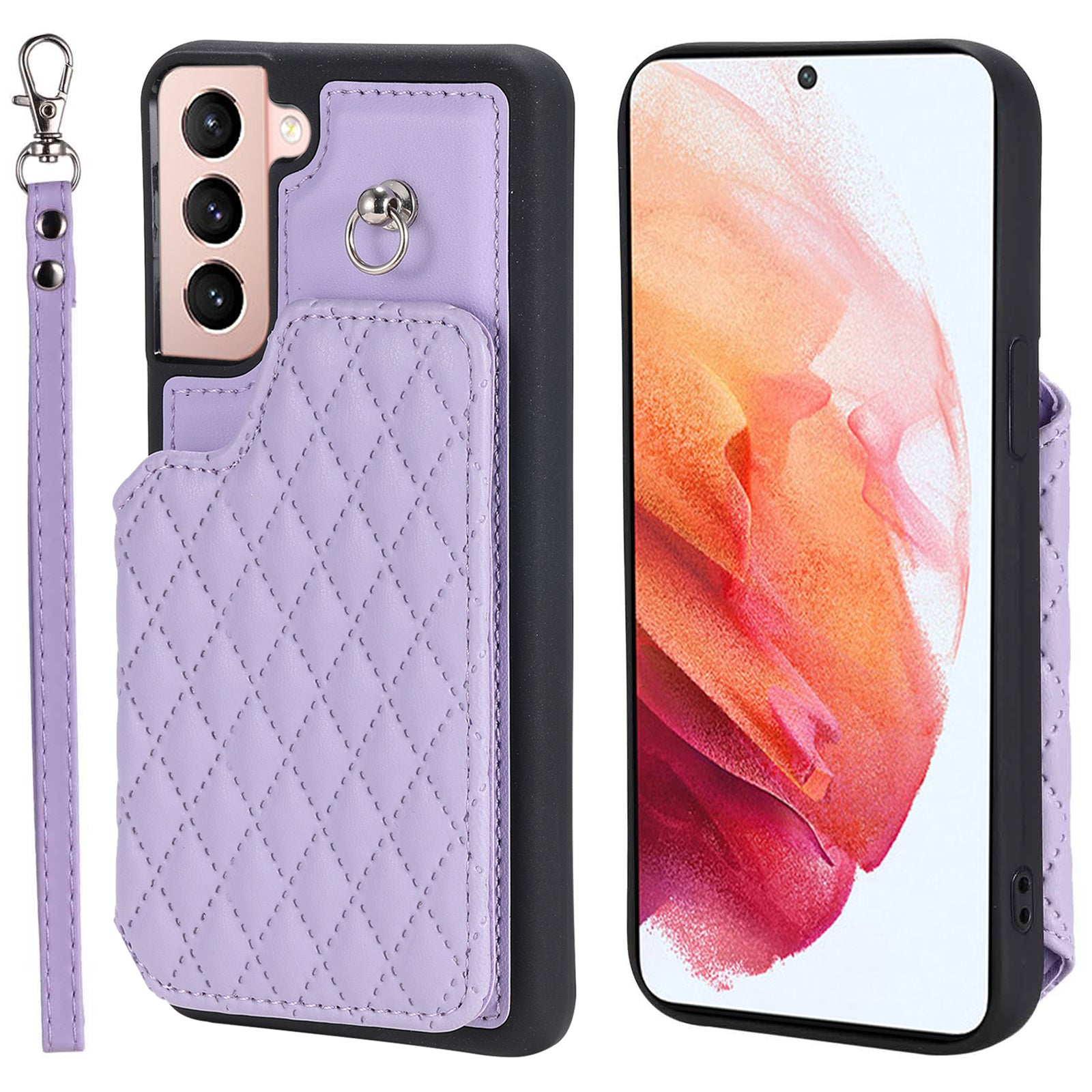 Style 008 For Samsung Galaxy S21 4G 5G Kickstand Case RFID Blocking PU Leather TPU Phone Shell with Card Slots and Wrist Strap Style 008 For Samsung Galaxy S21 4G 5G Kickstand Case RFID Blocking PU Leather TPU Phone Shell with Card Slots and Wrist Strap